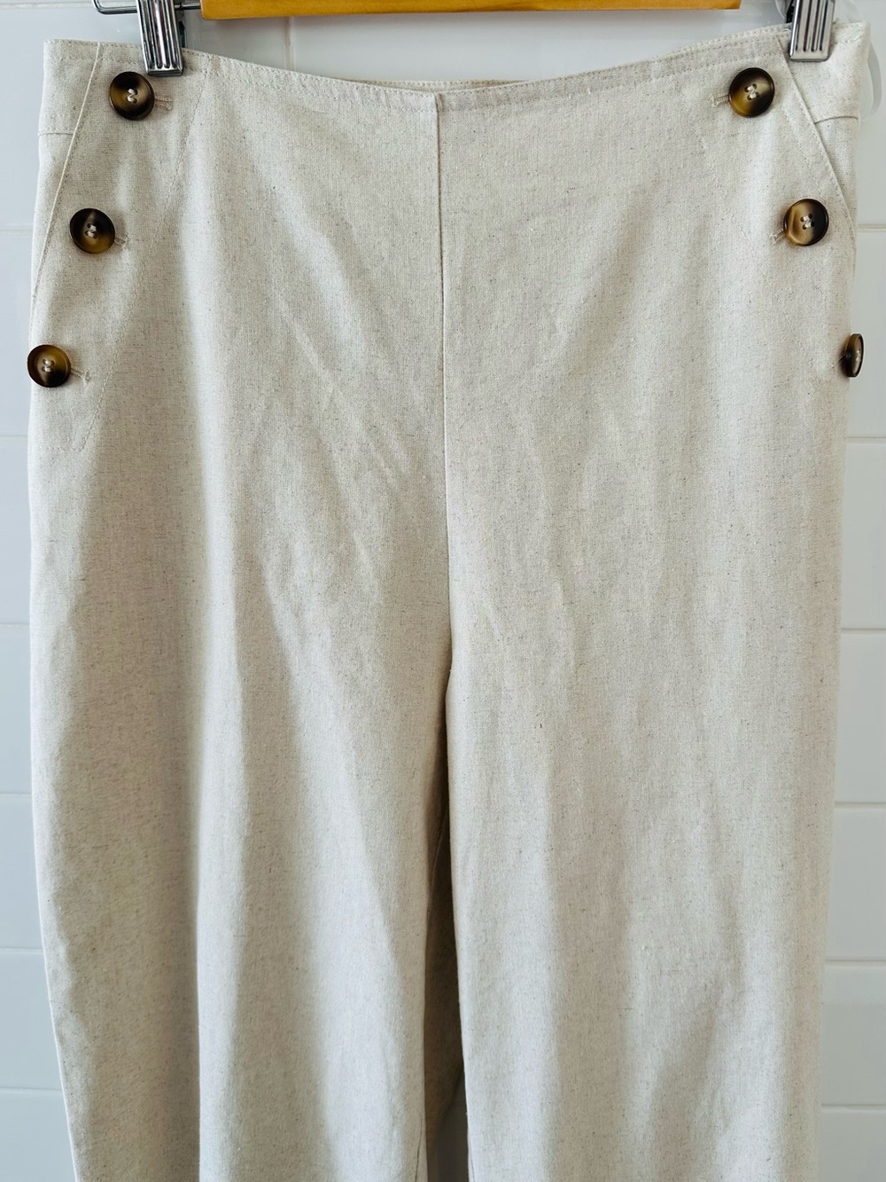 Commense Neutral Beige Sailor Linen-Blend Wide Leg Pants - Picture 3 of 8
